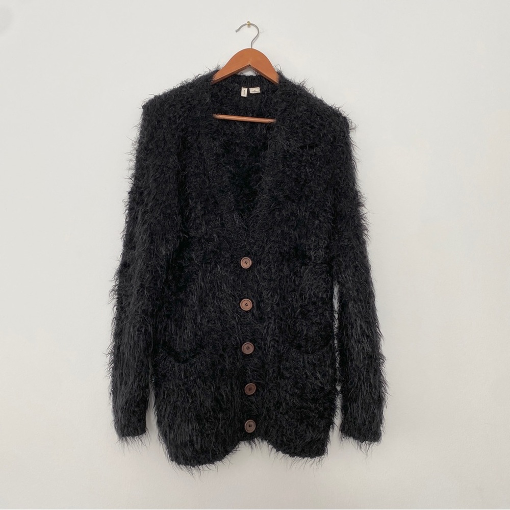 Moth Anthropologie Shaggy Fuzzy Black Cardigan Medium Witchy Whimsigoth